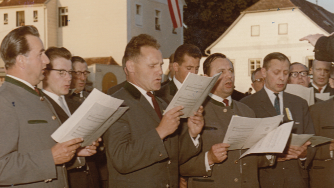 1. R.: Karl Reininger, Erwin Steurer, Hans Seyser, Max Haberfellner, Alois Prillinger, Franz Ecker, Max Neidl, Franz Hillinger, links hinten Anton Kiemeswenger